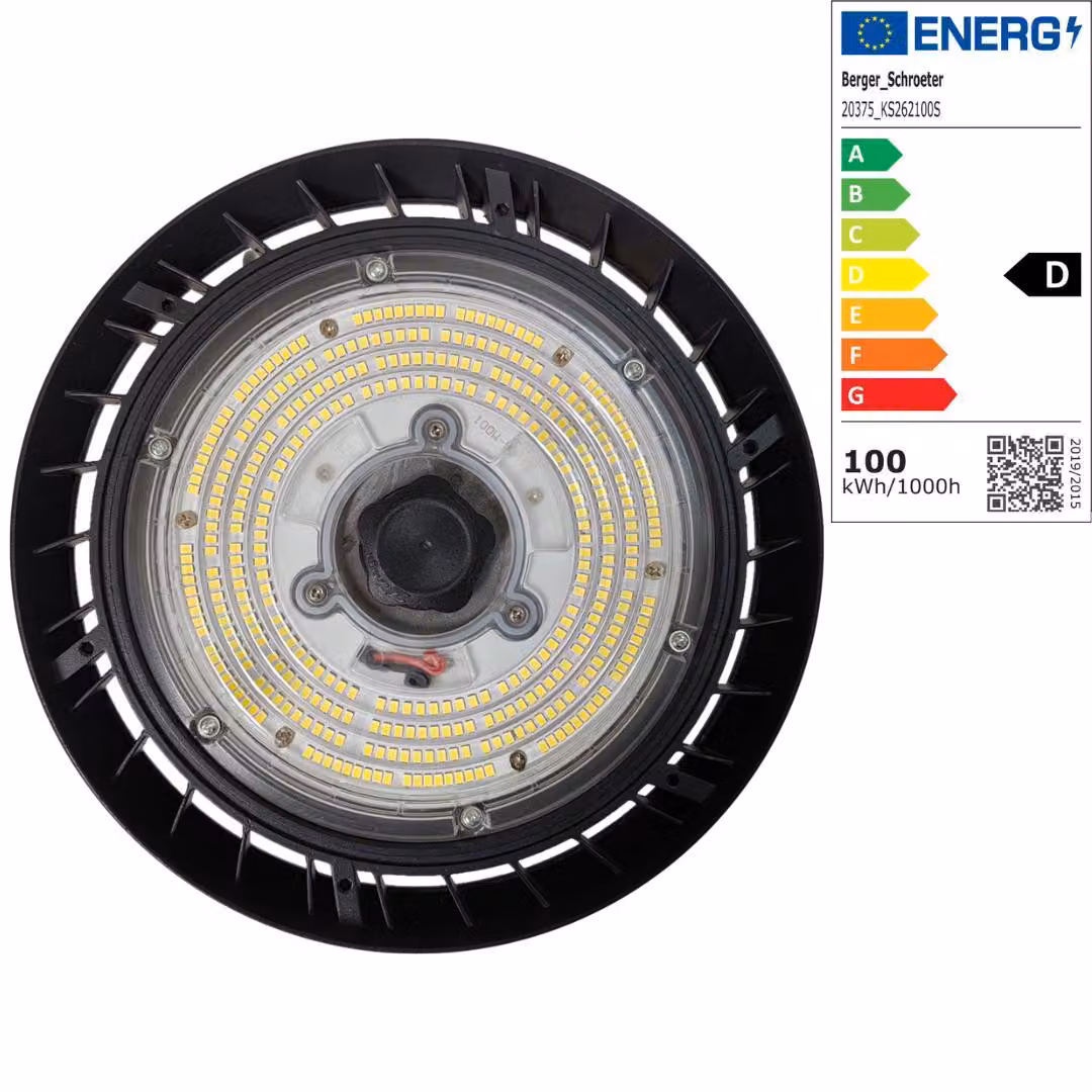 Berger & Schröter | Faretto LED UFO High Bay Light Faretto per capannoni 100 W, classe di efficienza energetica D, 12000 lumen, 6000 K luce bianca, sensore di movimento