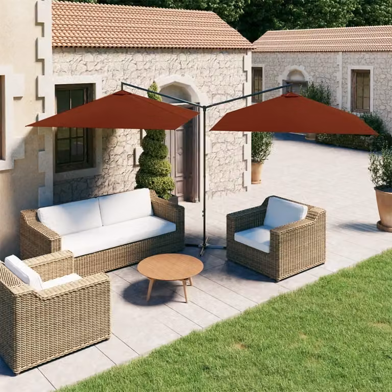 Maison Exclusive - Ombrellone doppio con palo in acciaio 600x300 cm, color terracotta
