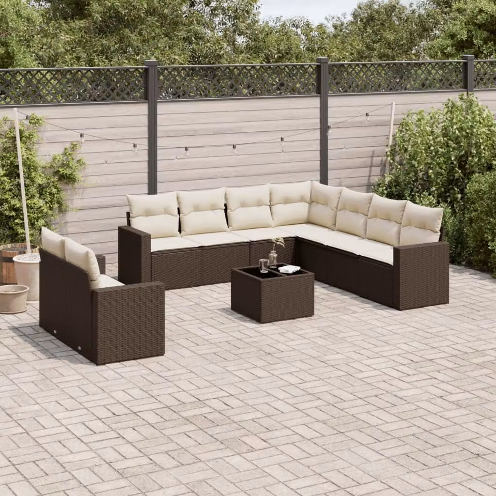 Maison Exclusive - Set Divani da Giardino 10pz con Cuscini in Polyrattan Marrone