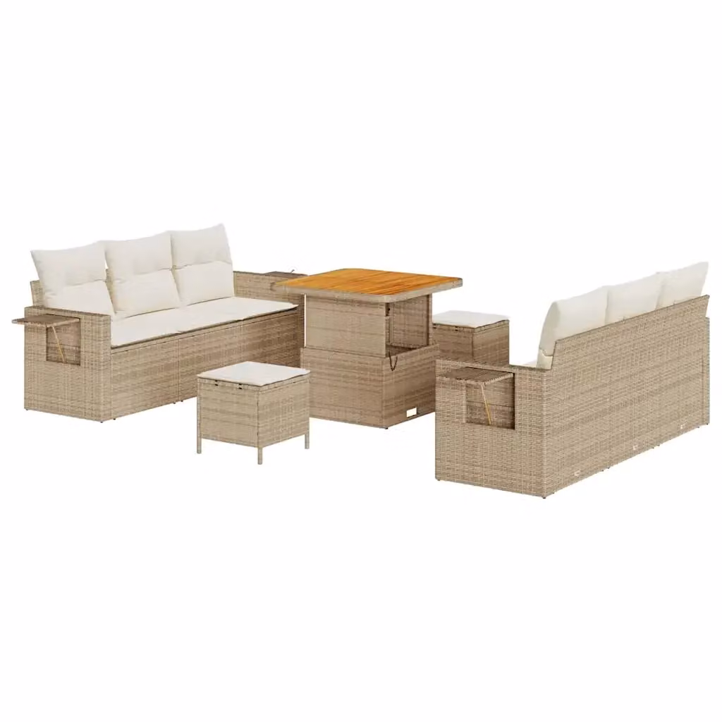 Set Divano da Giardino vidaXL a Forma a U composto da 9 Pezzi con Tavolino e Pouf, Colore Beige e Bianco – 2