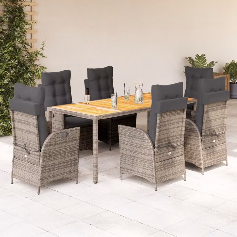 vidaXL Set da Pranzo da Giardino 7 pz in Polyrattan e Legno di Acacia Grigio