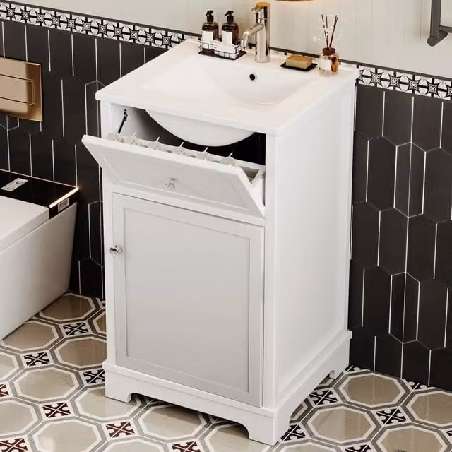 Mobile bagno sospeso WISHDOR in MDF laccato bianco con lavabo integrato L: 51 cm, P: 46 cm, H: 87 cm