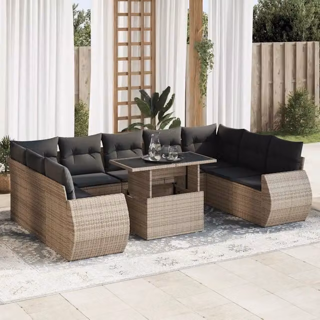 Set Divano da Giardino vidaXL in Polyrattan Grigio con Cuscini per 10 Persone