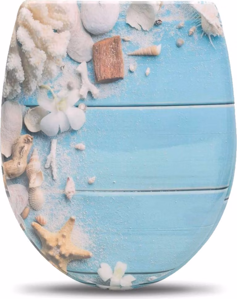 Happyment Sedile antibatterico per wc Beach - Universale - Con softclose - MDF - Sedile per wc - Coperchio per wc