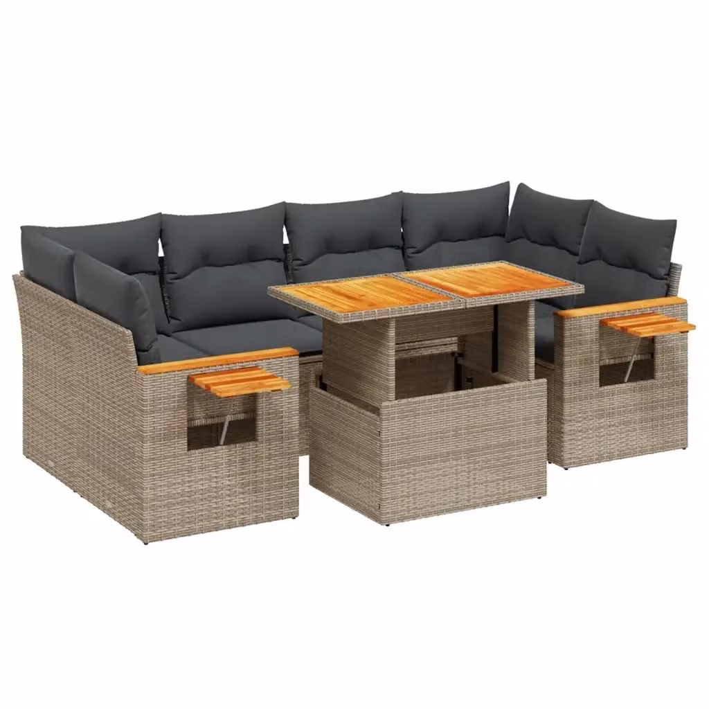 Set di divani da giardino vidaXL in polyrattan grigio con cuscini, tavolo e sedute a forma di L per esterno – 2