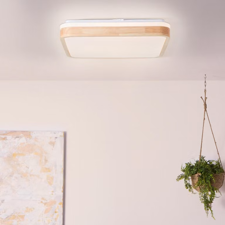 Lampada da soffitto a LED, 40 x 40 cm, 2400 lm, 3000 K, legno chiaro/bianco
