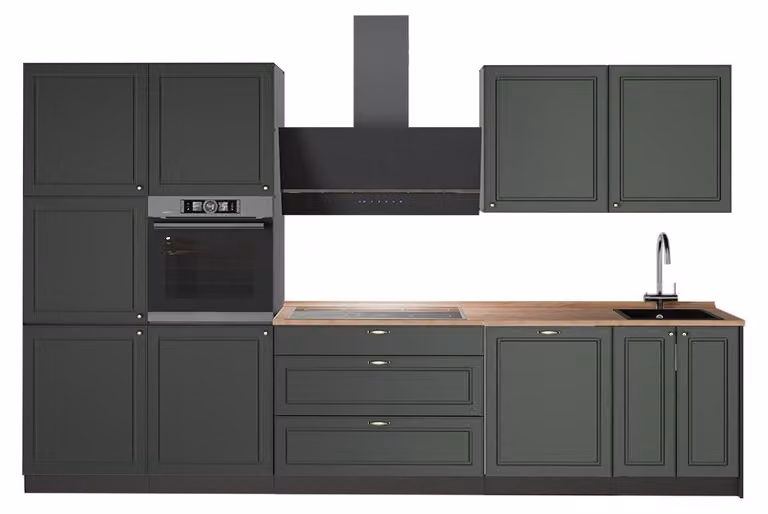 Cucina componibile Vicco Fame-Line Verde-oro rustico/Antracite 340 cm, PL Rovere, Model 64566