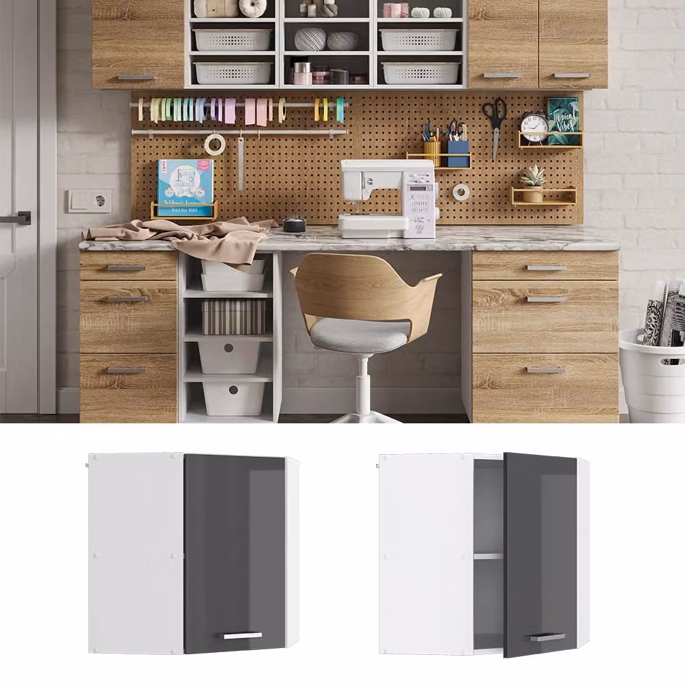 Pensile ad angolo Vicco R-Line Antracite lucido con anta per cucina e bagno L 57 cm x P 34,1 cm x H 60 cm – 2