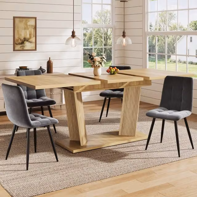 Tavolo da pranzo allungabile moderno ¨C Minimal ¨C effetto legno massello marrone naturale gambe antiscivolo salvaspazio per cucina