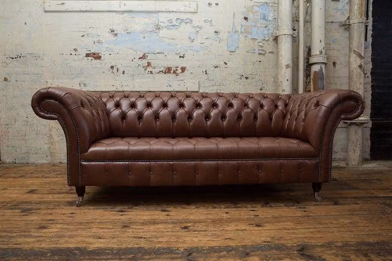 Chesterfield 3 Sitzer Couch Leder Sofa Polster Garnitur Antik Stil Garnitur