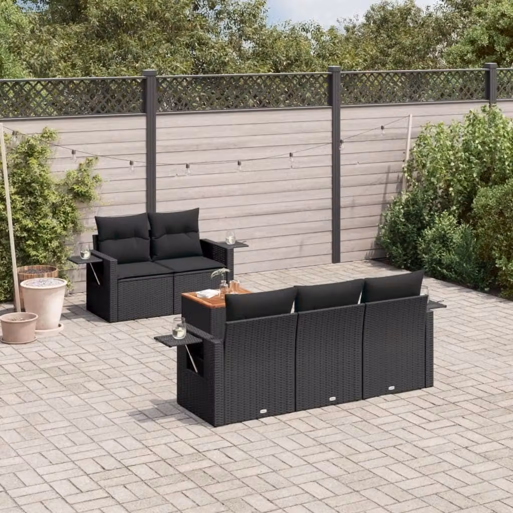 Maison Exclusive - Set Divano da Giardino 6 pz con Cuscini Nero in Polyrattan