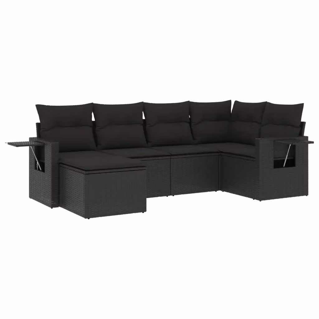 vidaXL Set Divano da Giardino a L 6 pz con Cuscini Nero in Polyrattan e Struttura in Acciaio – 2