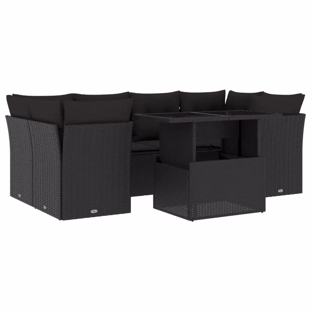 vidaXL Set Divani da Giardino a L con Cuscini 7pz Nero con Tavolino e Struttura in Metallo e Polyrattan – 2