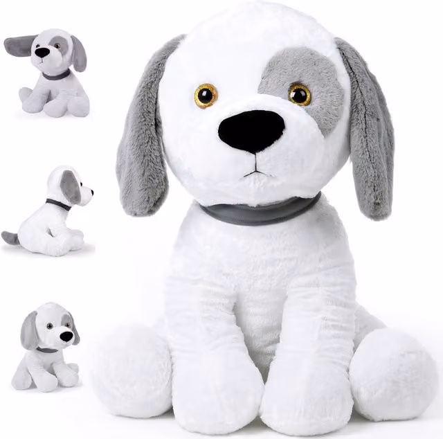 Peluche cagnolino Deuba® bianco e grigio, Altezza: 58 cm