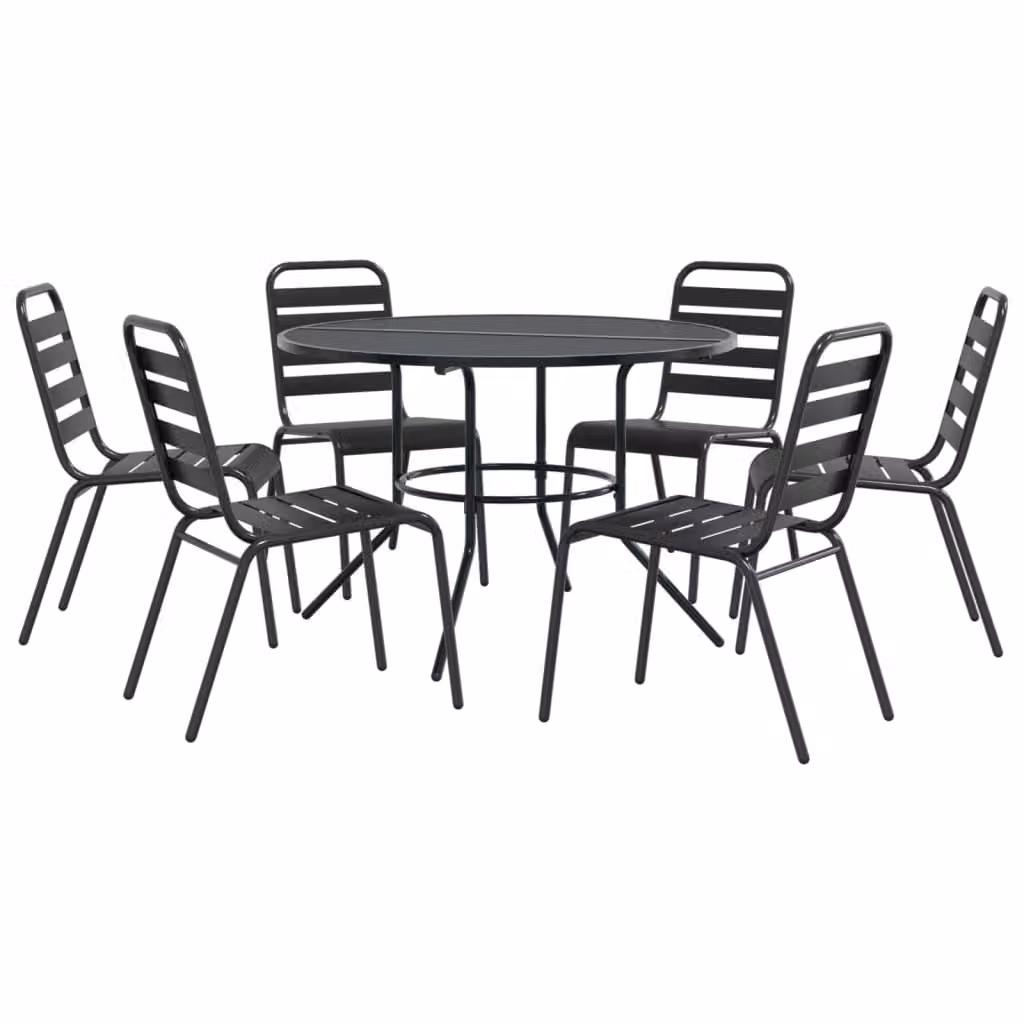Set Sedie Giardino Impilabili 7pz Antracite Acciaio Verniciato