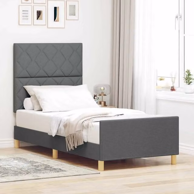 Struttura letto imbottita vidaXL in tessuto grigio con dettagli in legno 90 x 200 cm