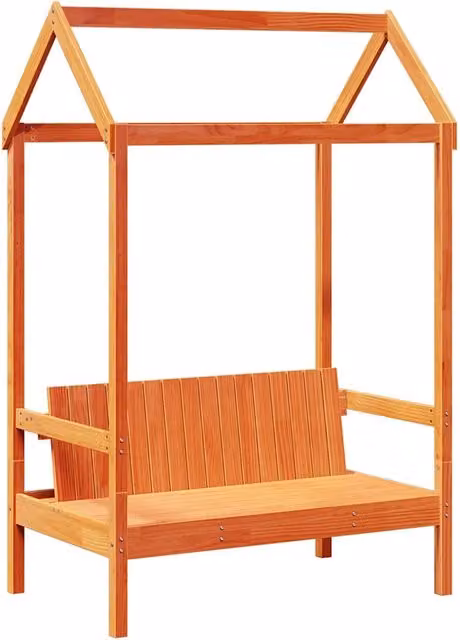 Panca con Tetto in Legno di Pino Marrone Cera DESIGN IN L/P/H: 117,5 x 70 x 176,5 cm