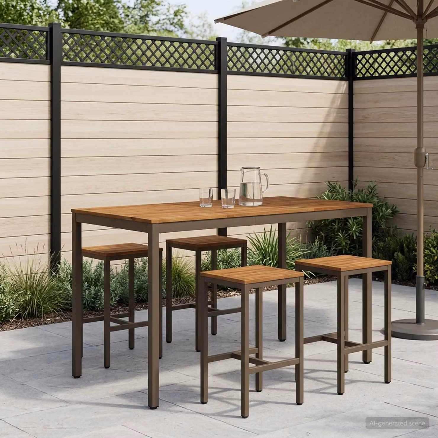 vidaXL Tavolo Bar da Giardino NAARDEN in Legno di Acacia Marrone L: 105,0 cm, P: 60,0 cm, H: 88,5 cm