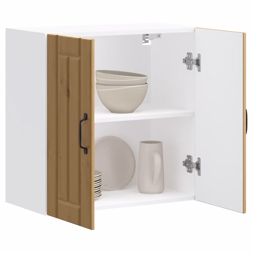 Pensile da cucina moderno vidaXL con ante in vetro, colore marrone e bianco, L: 60 cm, H: 31 cm, P: 25 cm
