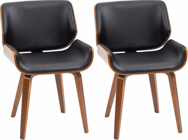 Set di 2 Sedie da Pranzo Stile Vintage Imbottite in Legno e Finta Pelle PU Nero e Marrone