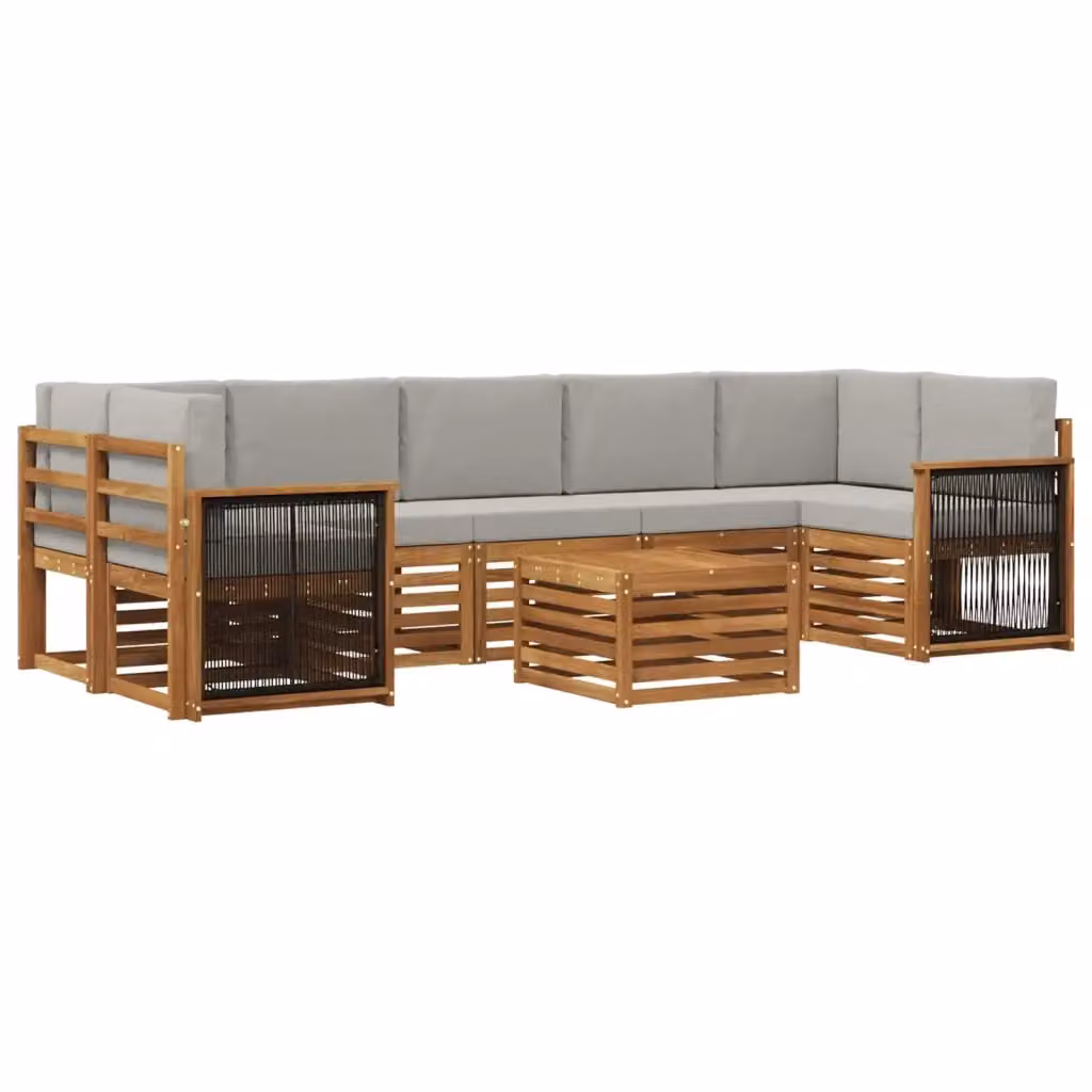 Set di divani da esterno a L vidaXL in legno di acacia con tavolo da caffè, 8 pezzi, beige e grigio – 2