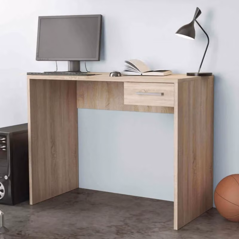 Scrivania per computer Cosma in legno color quercia e marrone, design moderno, L 90 cm x P 45 cm x H 74 cm – 2