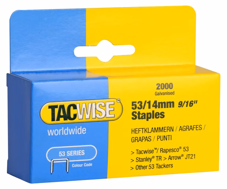 Tacwise 0338, tipo 53, graffette zincate da 14 mm, confezione da 2000 pezzi