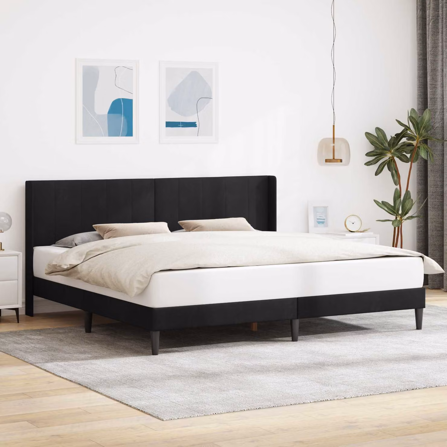 Struttura del letto con testiera vidaXL in velluto nero L/P/H: 200 x 200 x 96 cm