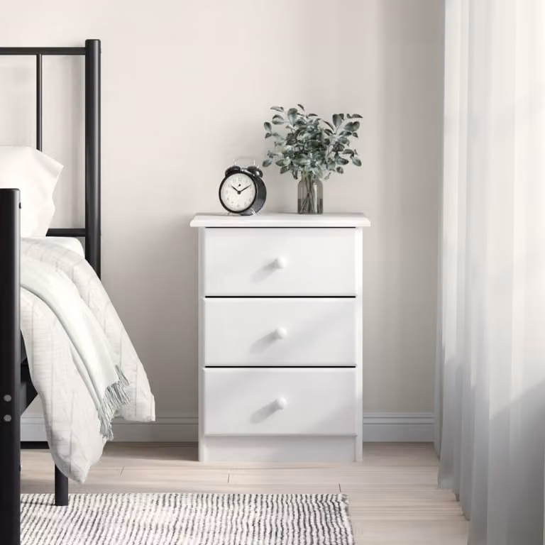 Comodino alto vidaXL in legno di pino massello bianco L: 41 cm, P: 35 cm, H: 55,5 cm