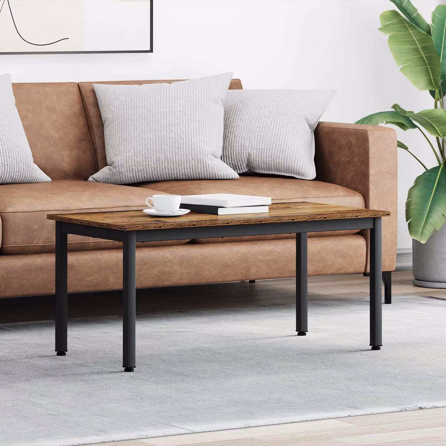 Tavolino da salotto moderno vidaXL in legno e metallo marrone L 100 x P 50 x H 45 cm
