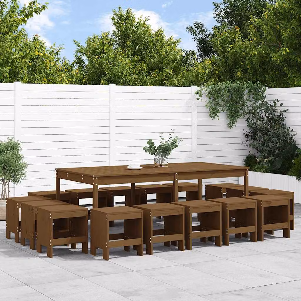 Set da pranzo da giardino vidaXL in legno di pino marrone, 17 pezzi