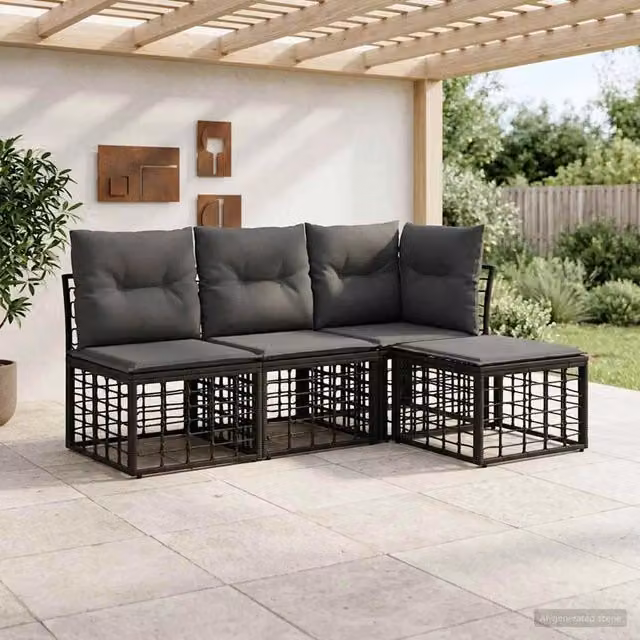 Set di divani da esterno Nero Poliestere 3437447