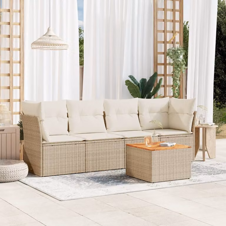 vidaXL Set Divano da Giardino a L con Cuscini Beige e Tavolino da Esterno in Polyrattan e Acciaio