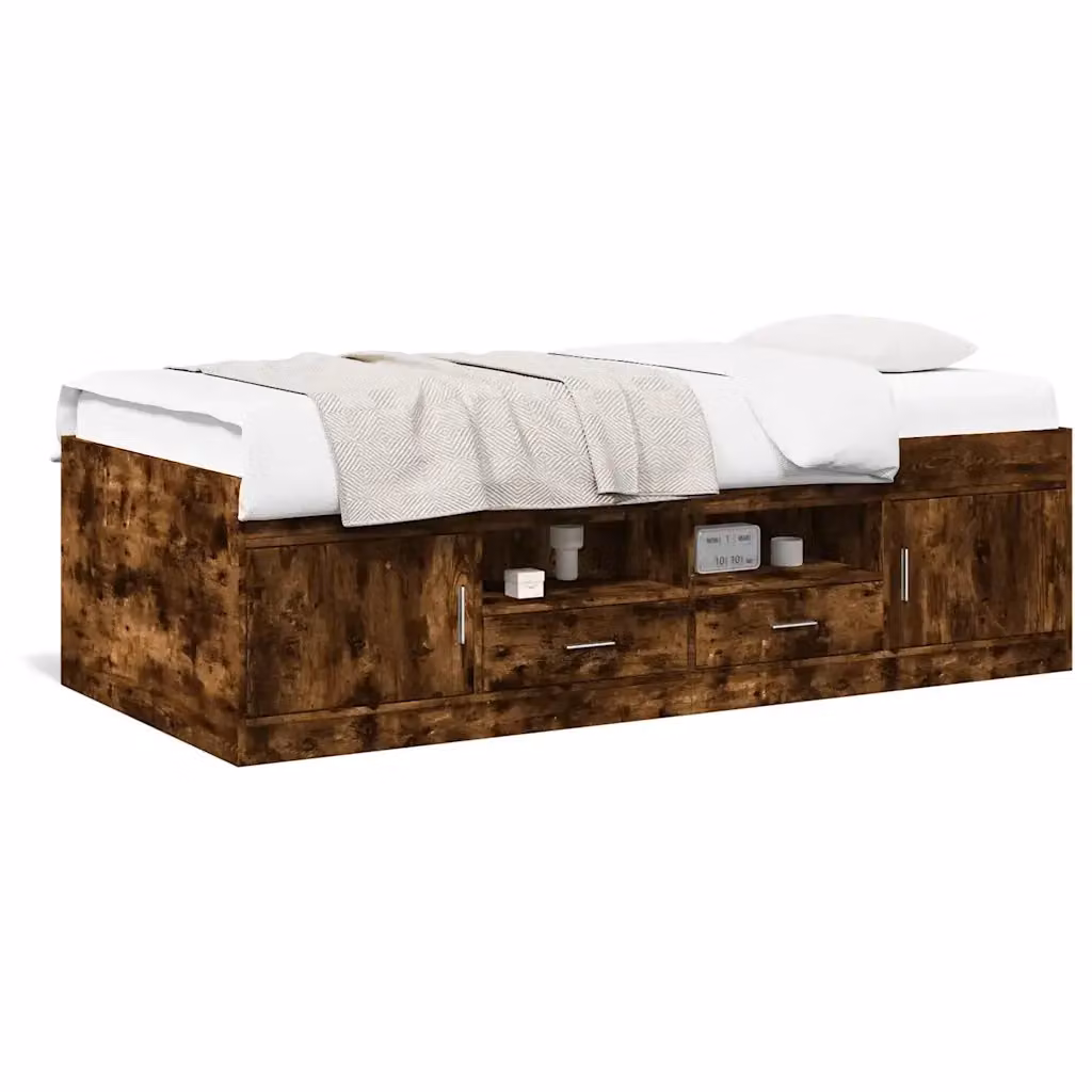 Divano Letto vidaXL con Cassetti in Rovere Fumo, L 90 cm x P 190 cm – 2