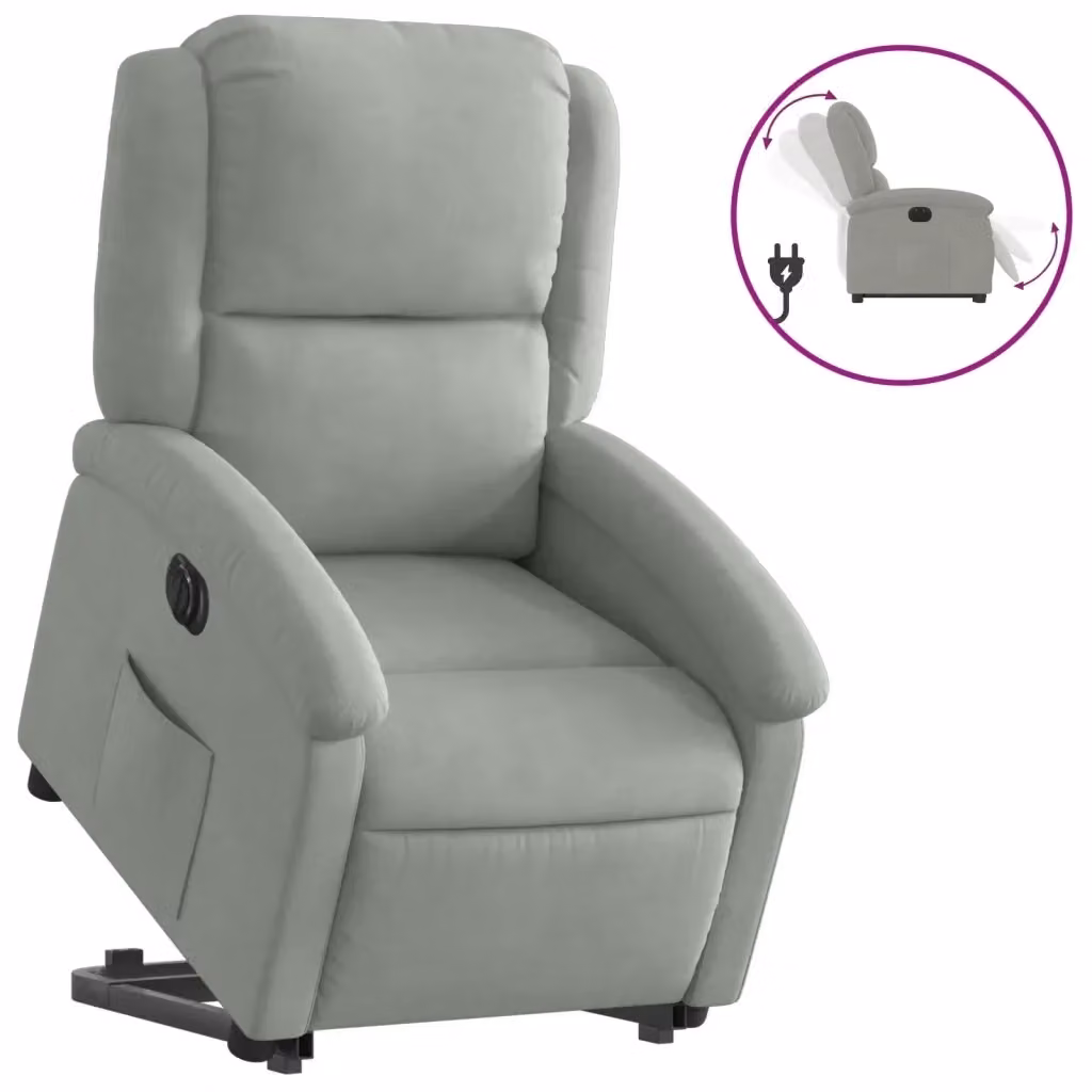 Poltrona Alzapersona Reclinante Elettrica vidaXL in Velluto Grigio con Funzione di Assistenza al Sollevamento – 2