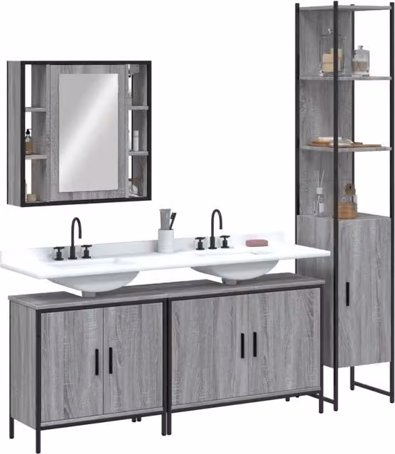 Set Mobili da Bagno 4 pz Grigio Sonoma in Legno Multistrato 3214753