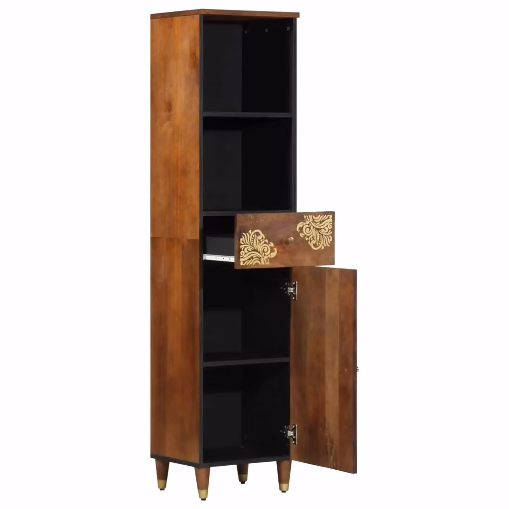 Mobile da bagno moderno vidaXL in legno color marrone mango con cassetti e ante, L: 38 cm, P: 33 cm, H: 160 cm – 2