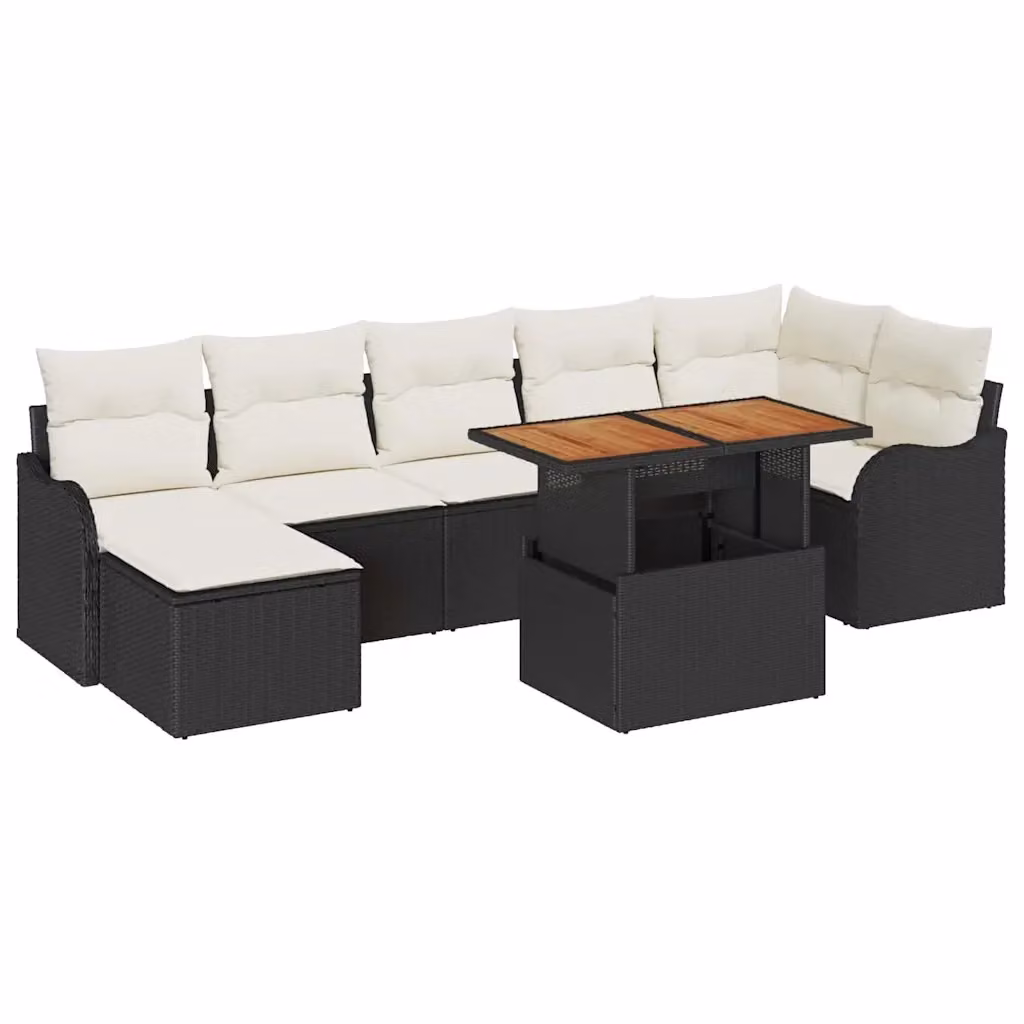 vidaXL Set Divano da Giardino Moderno a L con 8 Pezzi, Nero e Beige, Struttura in Acciaio Verniciato a Polvere e Cuscini Inclusi – 2