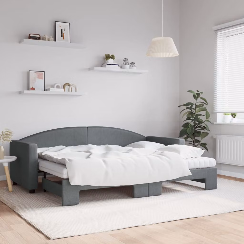 vidaXL Divano Letto Estraibile in Tessuto Grigio con Materasso L/P/H: 223 x 80 x 90 cm