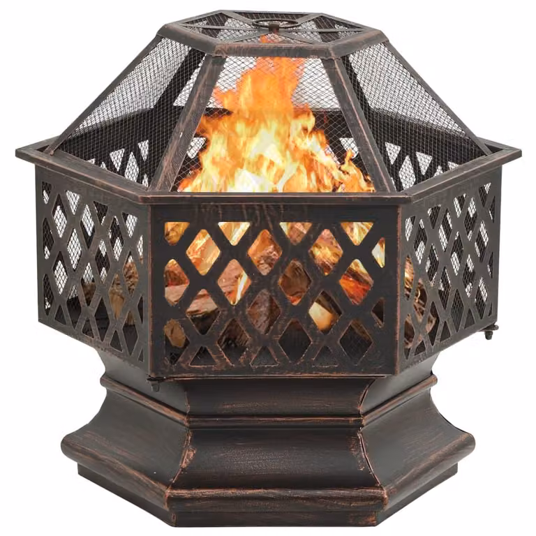 vidaXL Caminetto rustico con attizzatoio 62x54x56 cm XXL in acciaio