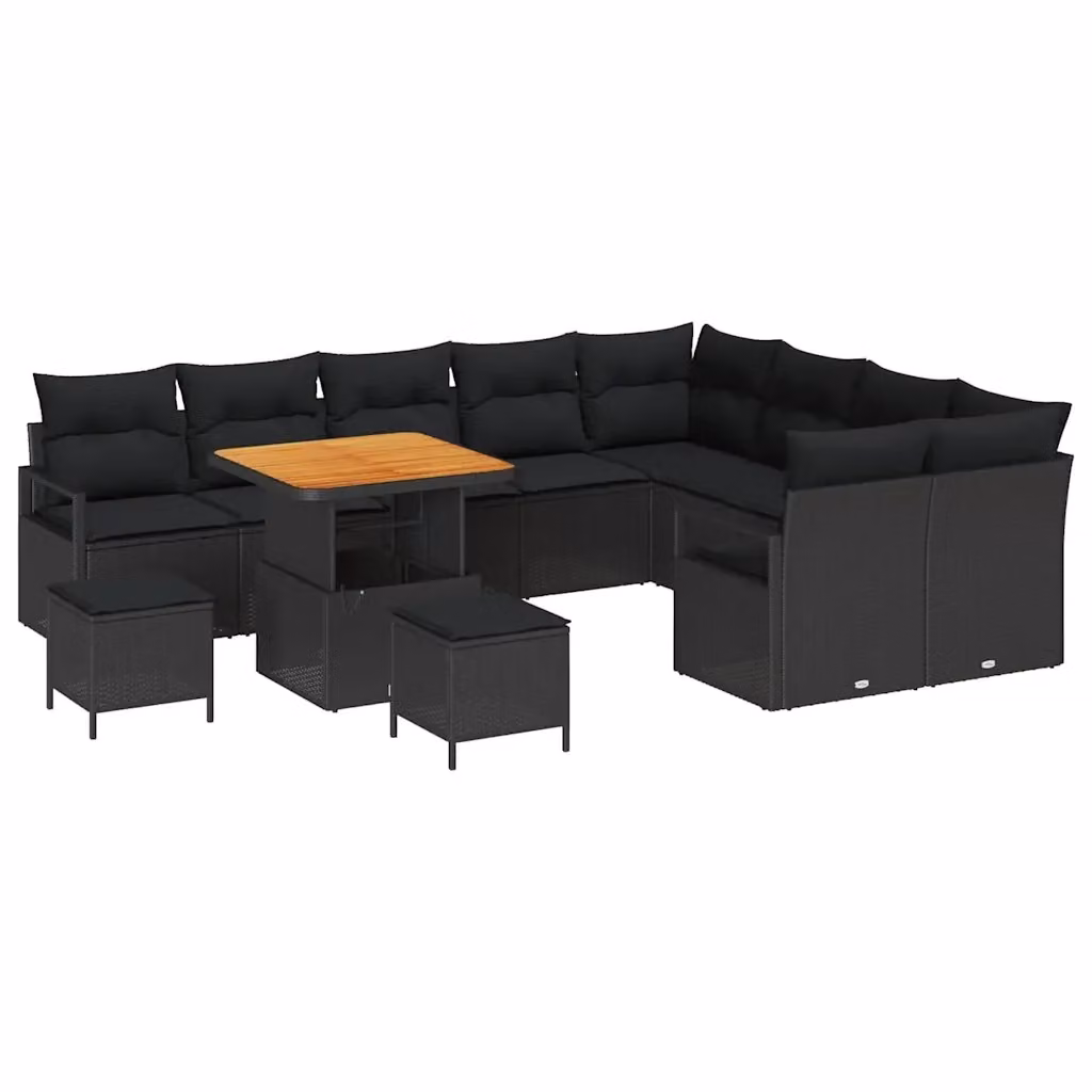 Set Divano da Giardino a Forma di U vidaXL Nero con Cuscini e Tavolino da Esterno – 2
