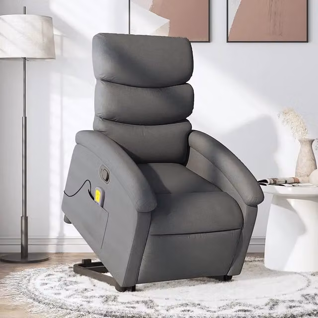 Divano Sedia-Poltrona Alzapersona Massaggi Reclinabile Grigio Scuro Tessuto 322492