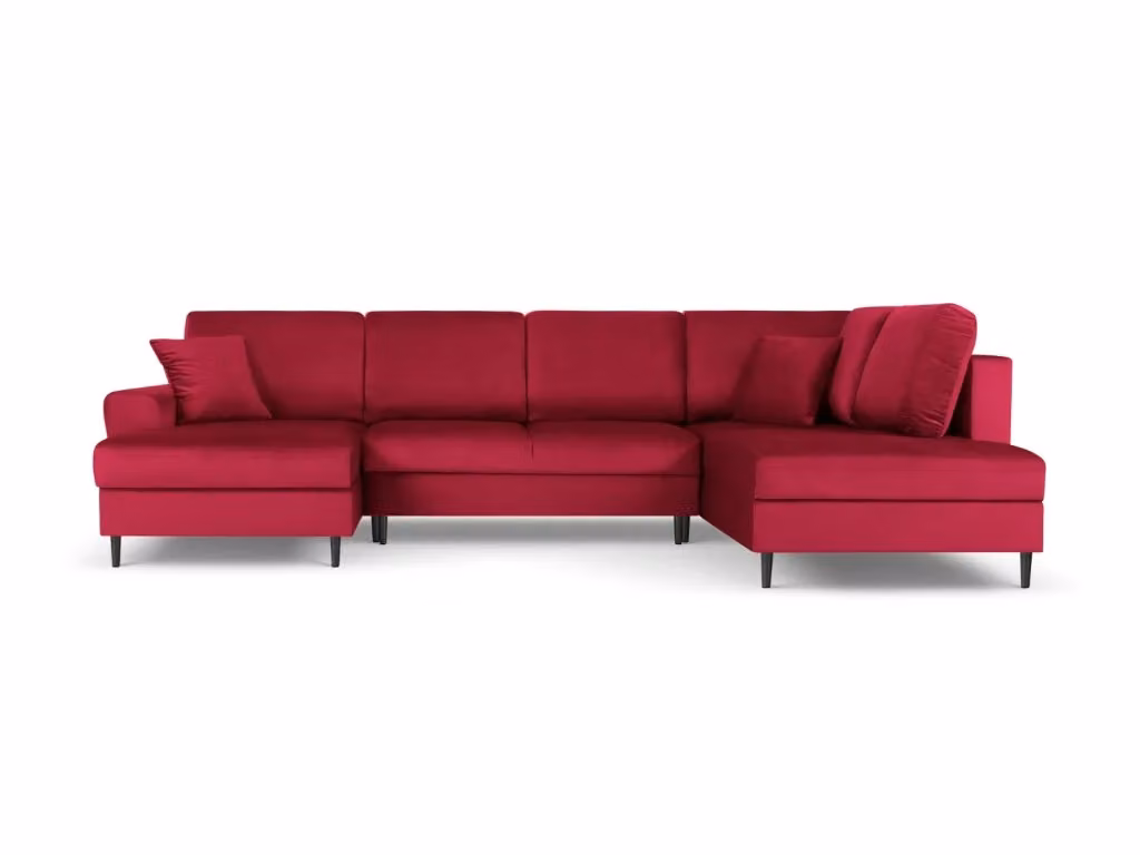 Divano panoramico convertibile Kyoto Cosmopolitan Design con contenitore, 7 posti, velluto rosso, L/P/H: 313 x 194 x 88 cm – 2