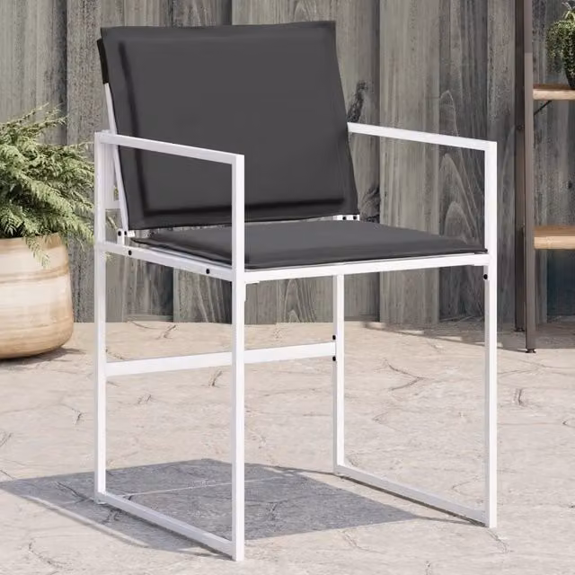 Set di 4 sedie da giardino vidaXL in acciaio verniciato a polvere e textilene con cuscini, bianche e antracite