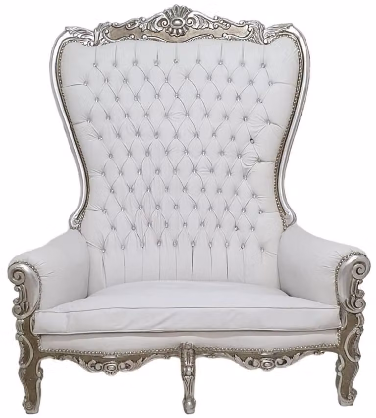 Casa Padrino Divano barocco a 2 posti con schienale alto bianco/argento - Magnifico divano barocco in Pelle finta con pietre scintillanti - Mobili da salotto in stile barocco - Mobili barocchi - Nobile & Magnifico