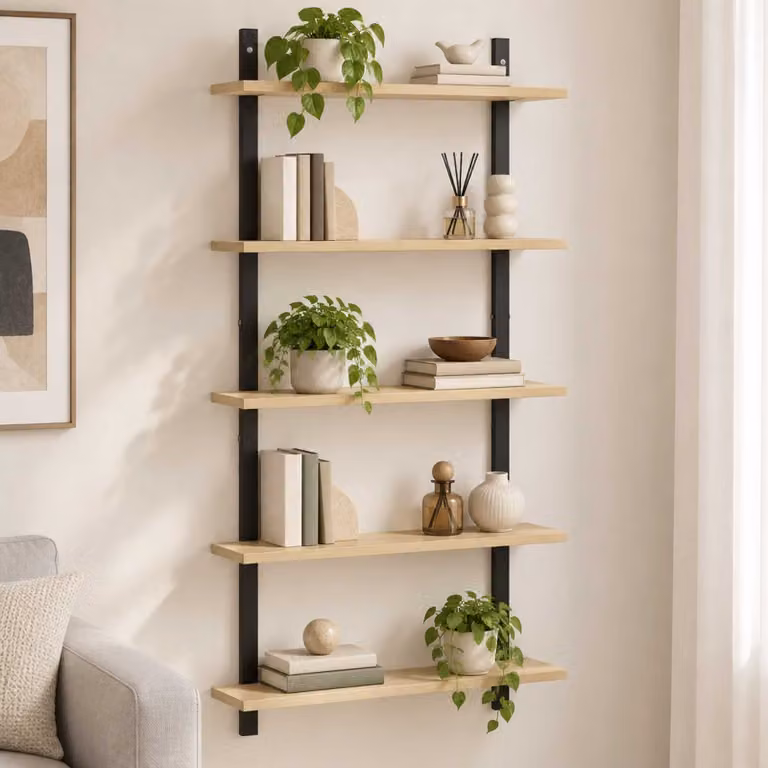 Scaffale da parete moderno vidaXL in legno color marrone L: 60.5 cm, P: 13.5 cm, H: 102.5 cm