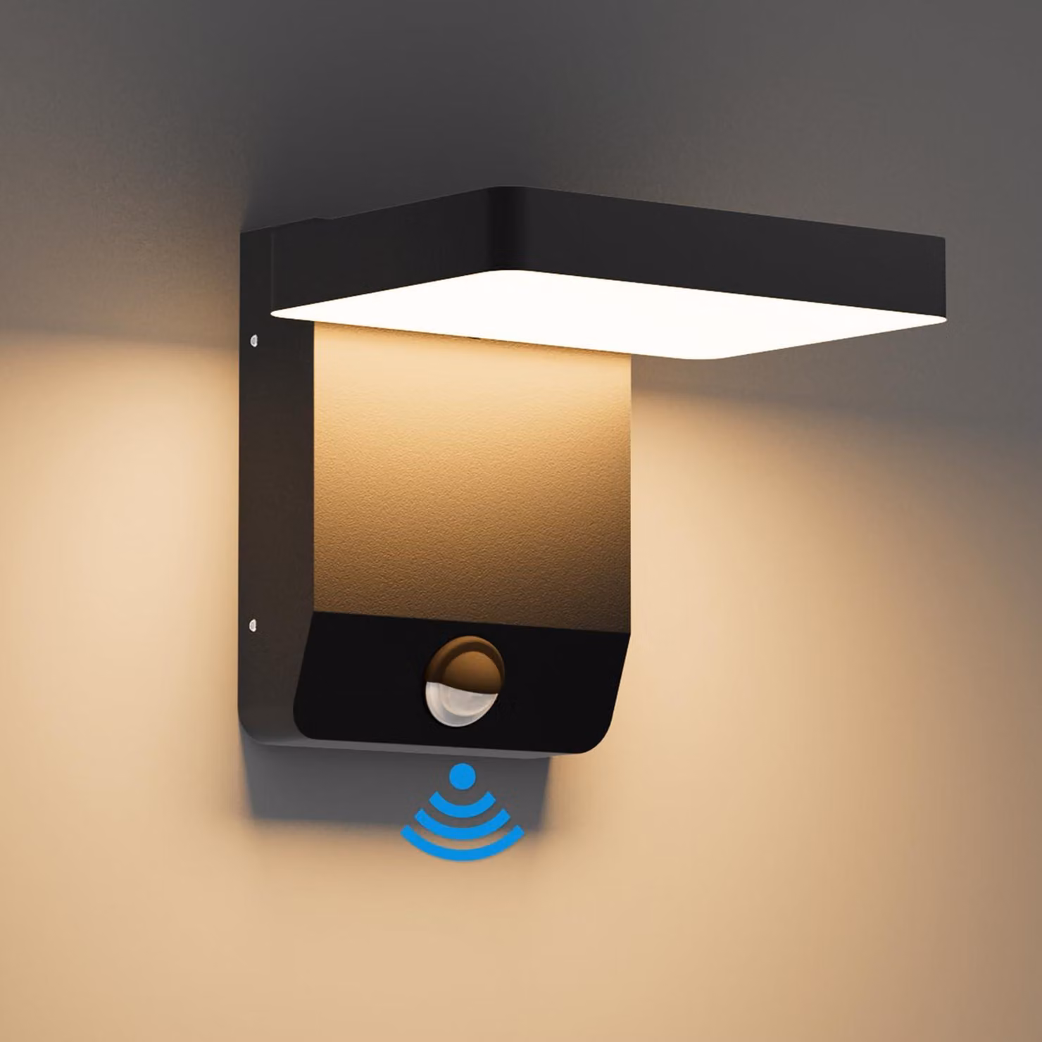 Lampada da parete esterna a LED con sensore, 20W, 1540 lumen, grado di protezione IP65, colore nero