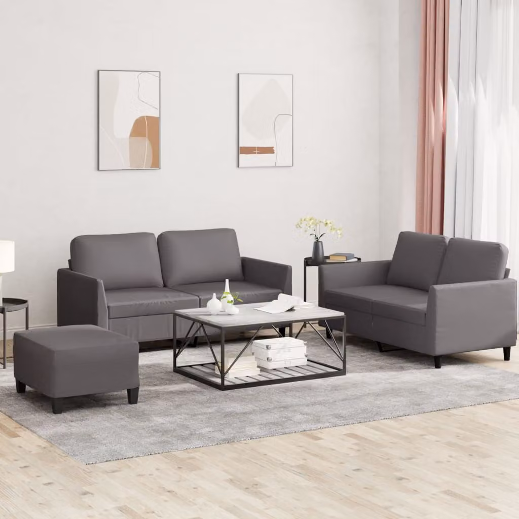 Maison Exclusive - Set divano 3 pezzi con cuscini, grigio, ecopelle