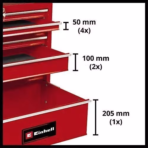 Carrello da officina Einhell TC-TW 150 con 7 cassetti in acciaio rosso L/P/H: 68,5 x 45,5 x 87,5 cm – 2