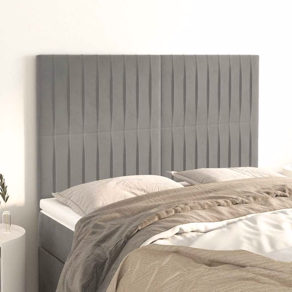 Testiera per letto vidaXL in velluto grigio chiaro, L: 144 cm, P: 5 cm, H: 118/128 cm